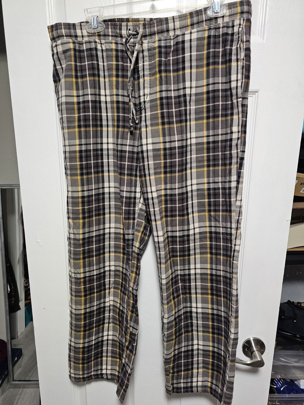 Carhartt Snowbank Flannel Pajama Pants Medium Grey Black Yellow 100% Cotton